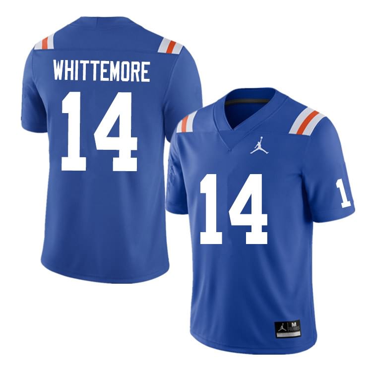 NCAA Florida Gators Trent Whittemore Men's #14 Nike Blue Throwback Stitched Authentic College Football Jersey XXI2864VF